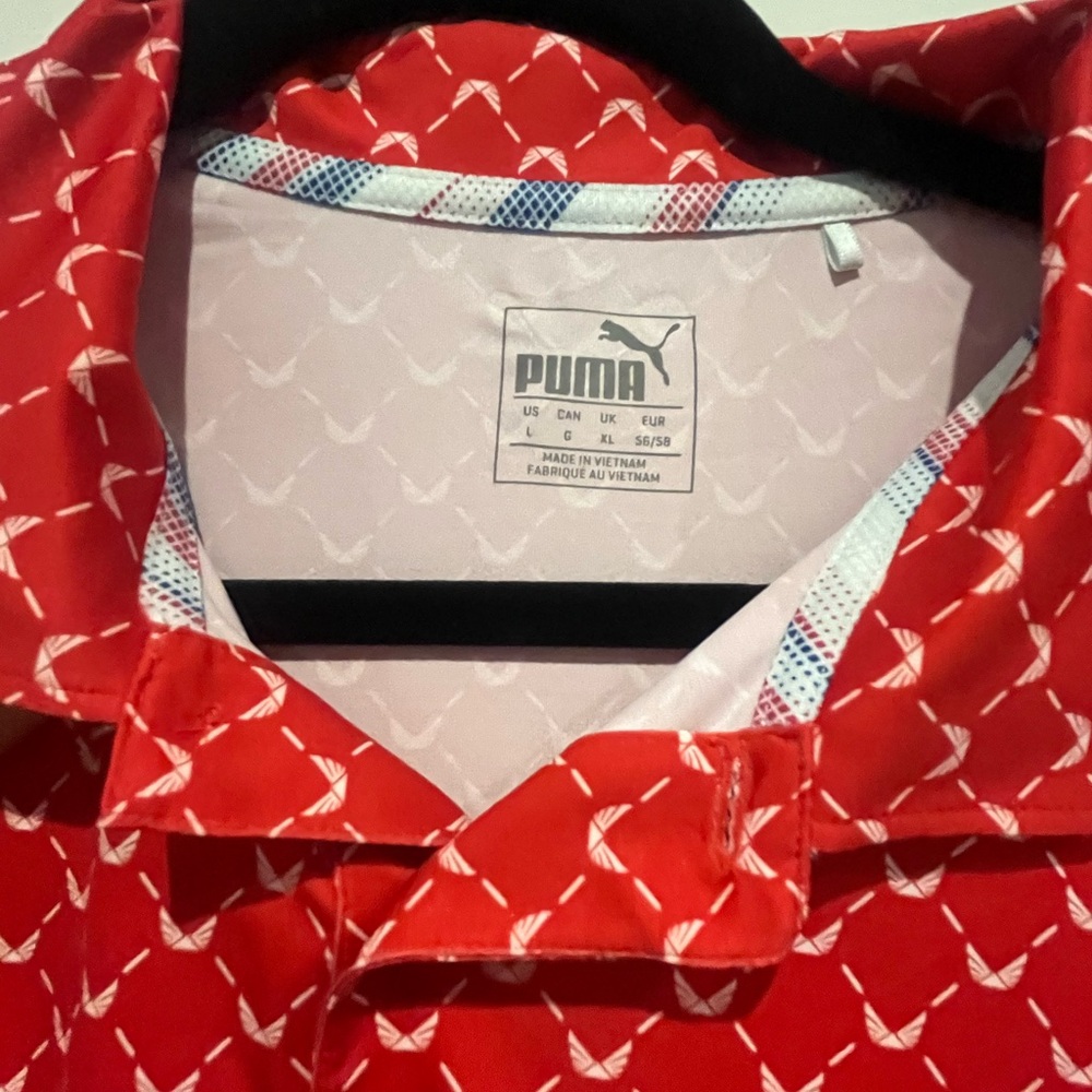 Puma Red Geometric Polo Shirt - Picture 4 of 4